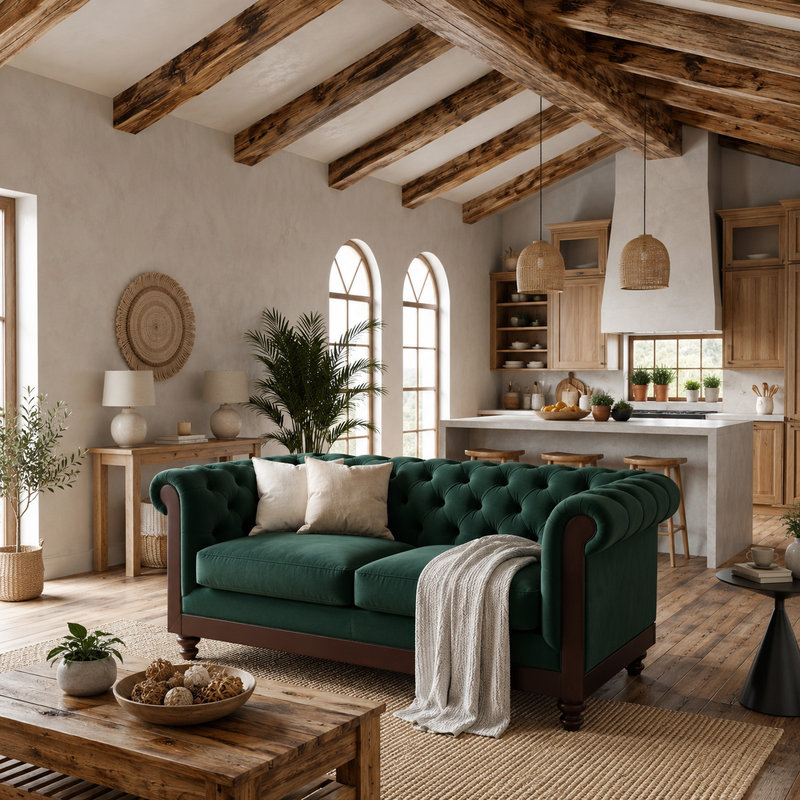 Causeuse moderne en velours avec coussins de soutien et confort de salon compact, Vert