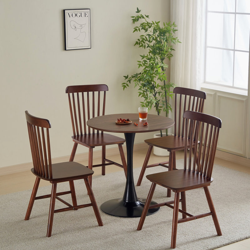 Bjarnheiður Pedestal Dining Table, 29.15" H x 23.65" W x 23.65" D, Black/Brown, Black/Brown