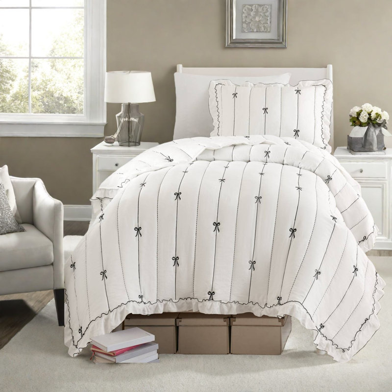 Ensemble de literie romantique en microfibre, TG simple, motif brodé élégant