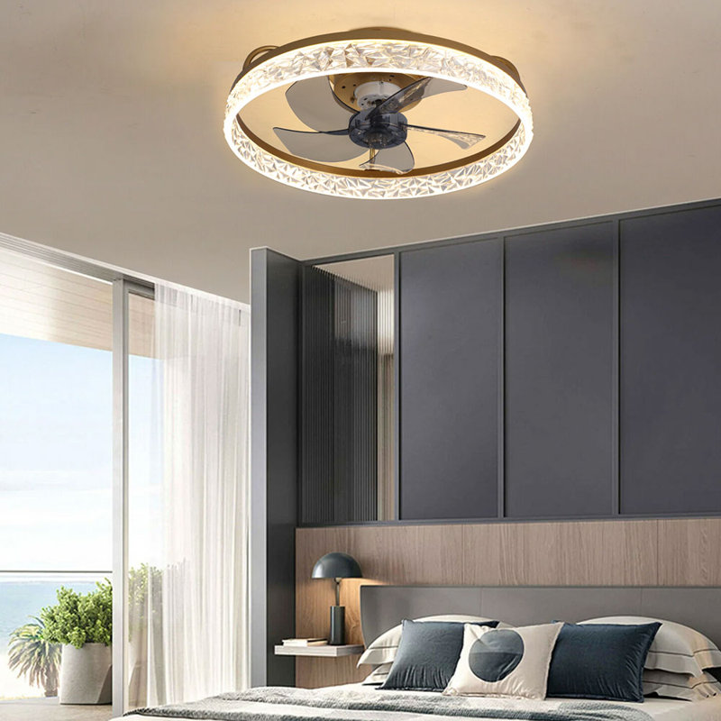 Kappa 48cm Crystal Ceiling Fan with LED Lights, Gold
