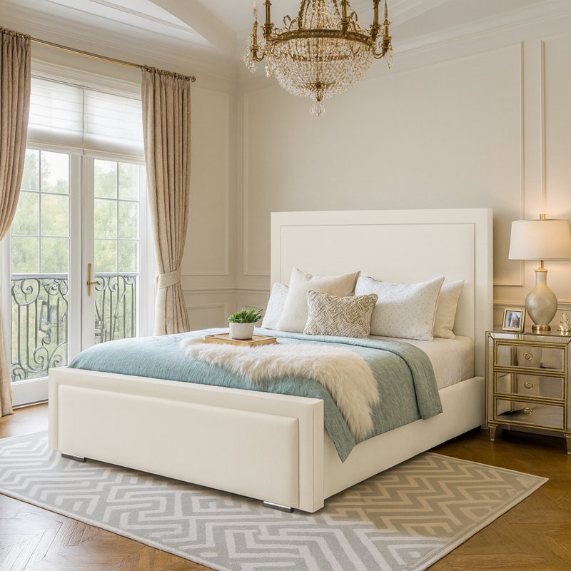 Abhipsa Upholstered Bed, Cream, Small Double (4')
