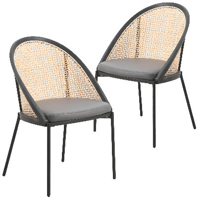 Lashelia Upholstered Dining Chairs In Vinyl With Wicker Backer And Stainless Steel Legs, Set Of 2 Lashelia
