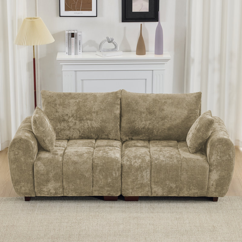 Causeuse en chenille de 81,5 po, canapé modulaire 2 places à assise profonde, accoudoirs et repose-pieds amovibles, pieds en bois massif, canapé de style Mid-Century moderne pour le salon, la chambre à coucher et l’appartement