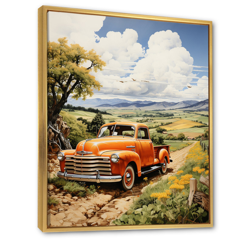 Camionnette jaune Kanesaty - Golden Fields II - impression, H 20 po x l 12 po x P 1 po, Cadre flottant doré