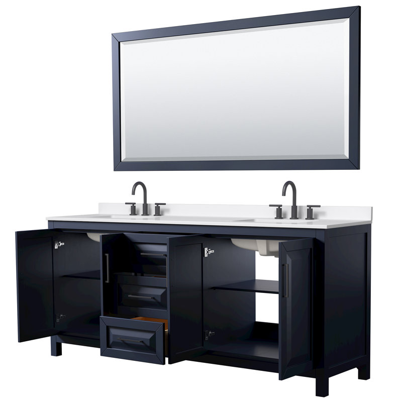 Daria 80'' W Vanity, Matte Black, Blue, Giotto Quartz