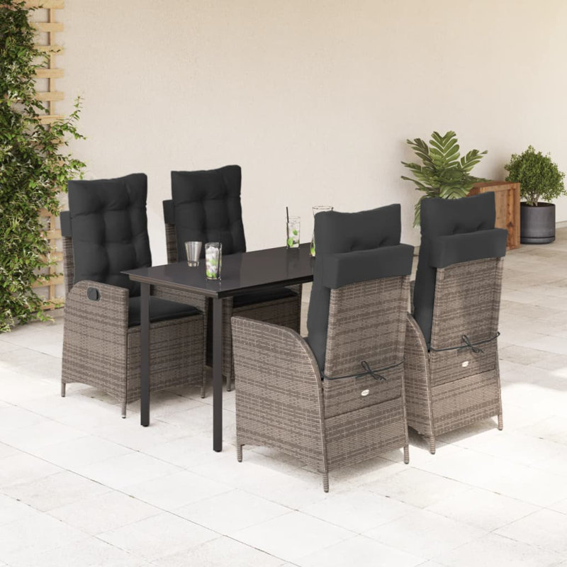 Ensemble de salle à manger de patio avec coussins 5 pièces Dakota Fields, H 29,1 po x L 27,6 po x l 55,1 po, Noir / blanc