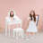 Kids Vanity Set with Adjustable Mirror & Stool,Wooden Toddler Vanity Set with Drawers,Pretend Makeup Dressing Table for Little Girls, White