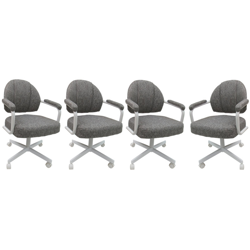 4 chaises de salle à manger pivotantes en métal - Style M-70, Vinyle noir, Noir, 4