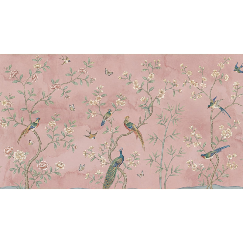 Papier peint chinois oiseaux chinoiserie, 100 po x 96 po, Peler et coller
