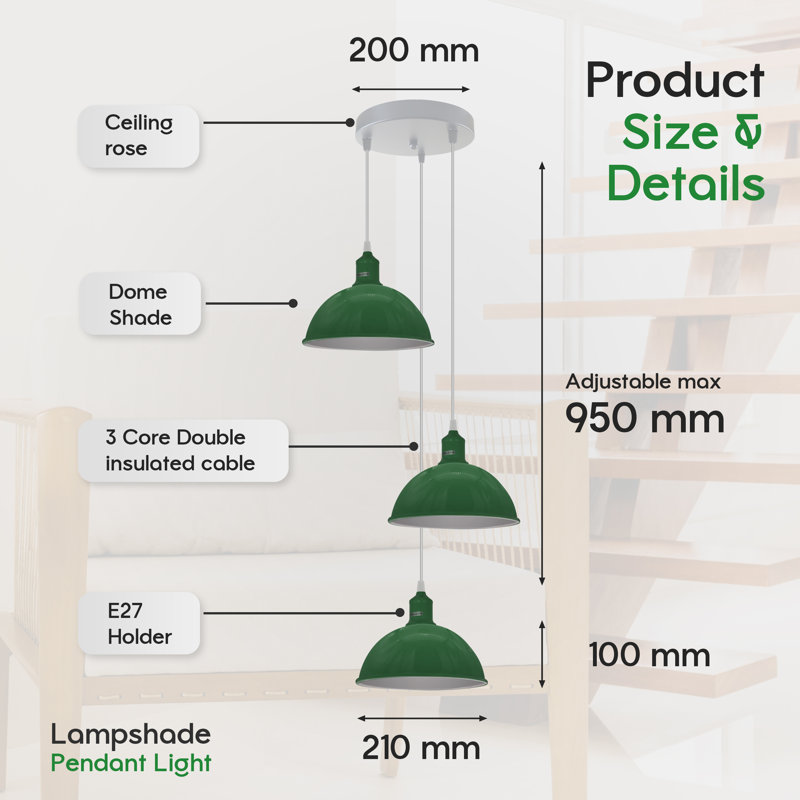 3 - Light Cluster Pendant, No, No, Green