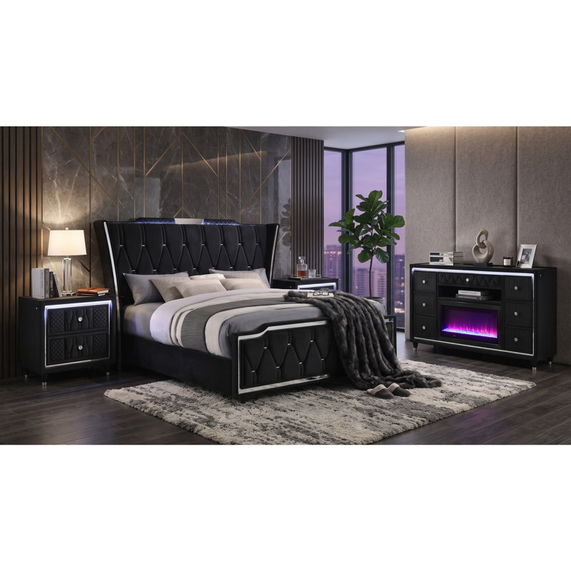 Ensemble de chambre avec lit 4 pièces Lincoln, Black, King