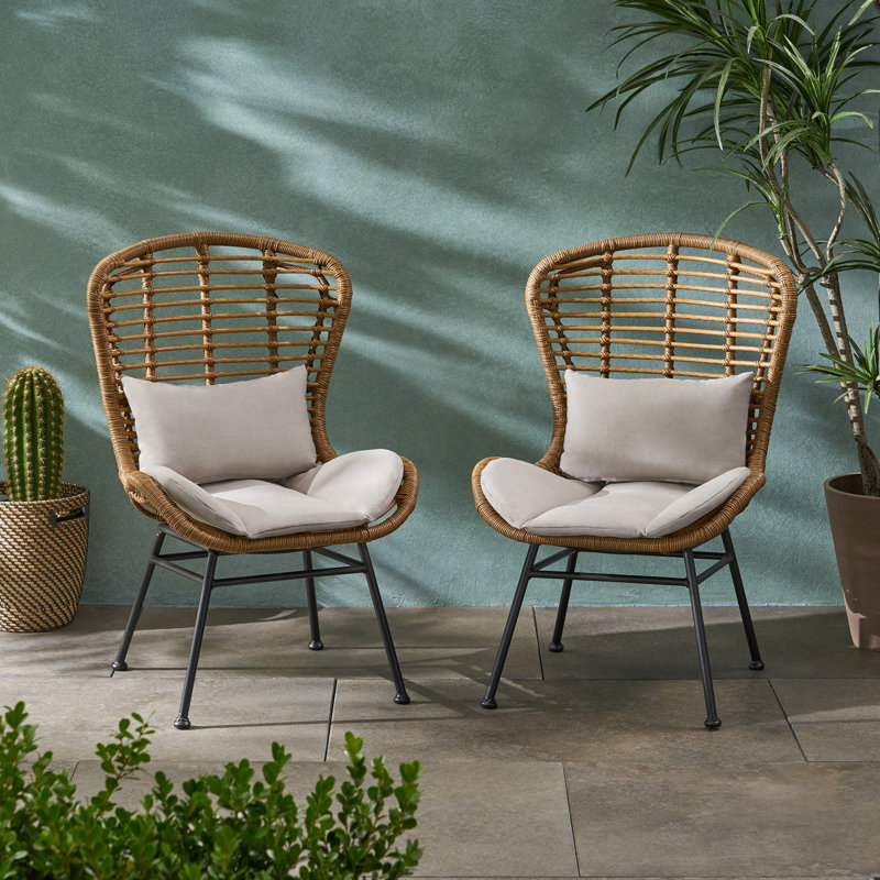 Frazer Outdoor Armless Lounge Chair, Light Brown Frame, Beige