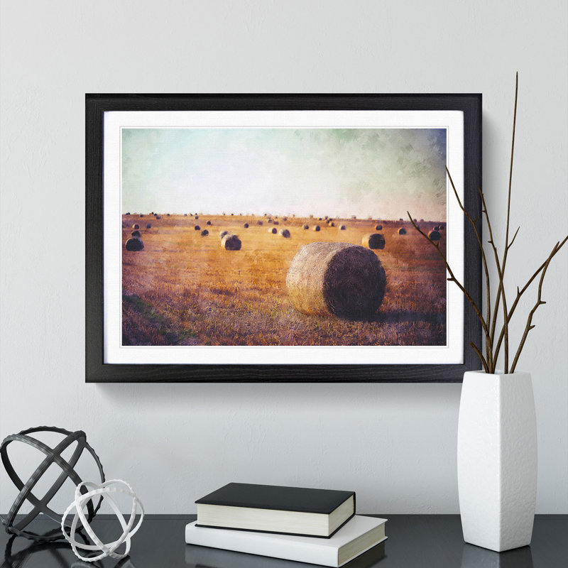 Hay Bales - Picture Frame Graphic Art, 36cm H x 48cm W x 2cm D, Black Framed