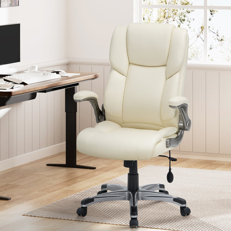 Alira Mid-Back Ergonomic Office Chair - PU Leather Executive Chair with Adjustable Lumbar Support, Flip-Up Armrests & Height Adjustment, Rolling Swivel Chair for Home Office
