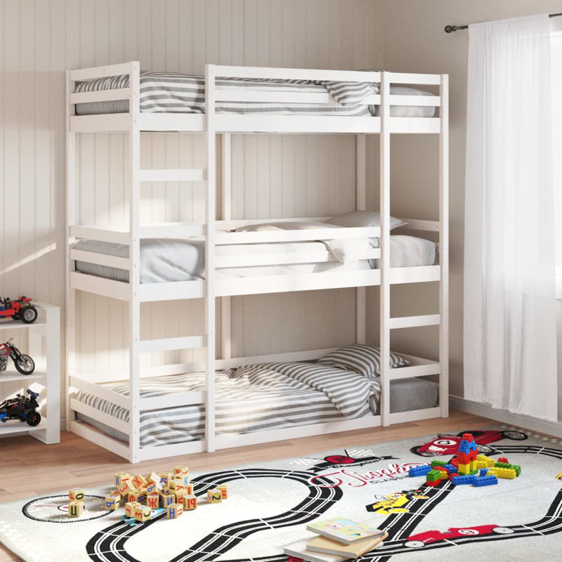Cartwell Bunk Bed with Trundle Included, White, Single (90 x 190 cm)