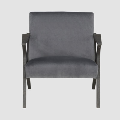 Retro Style Velvet Upholstered Gray Accent Chair 1Pc Solid Rubberwood Antique Gray Finish Modern Home Furniture -  Corrigan StudioÂ®, F6977A5AF1C74D4492101F663A364C5B