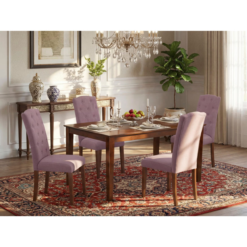 Ensemble de table de salle à manger 5 pièces comprenant une table de cuisine rectangulaire et 4 chaises de salle à manger Parson en lin Dahlia, acajou