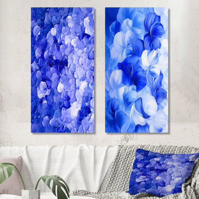 «Garden of Aqua Violets Flowers - Blue Botanical», reproduction d'art murale en métal 2 pièces