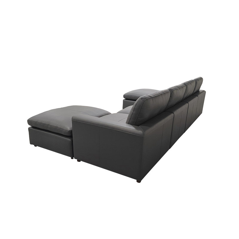 Rycharles Top-Grain Leather Large Seating Modular Sectional, Blue Gray
