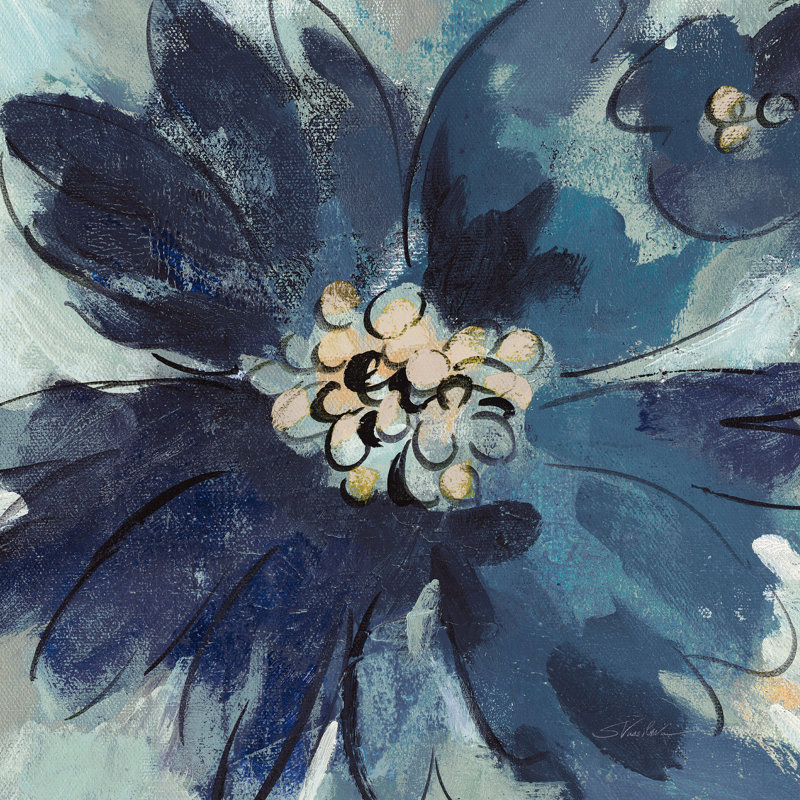 «Inky Floral III Cool» par Silvia Vassileva, reproduction sur toile tendue, H 12 po x l 12 po, Walnut Single Picture Framed