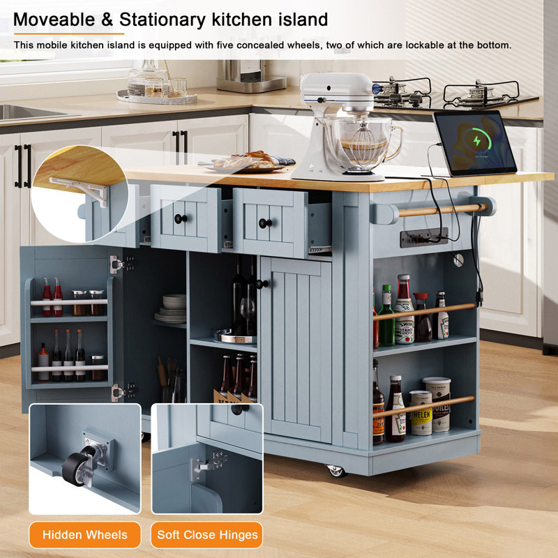 Allycia 53'' Kitchen Island With Drop Leaf, Gray