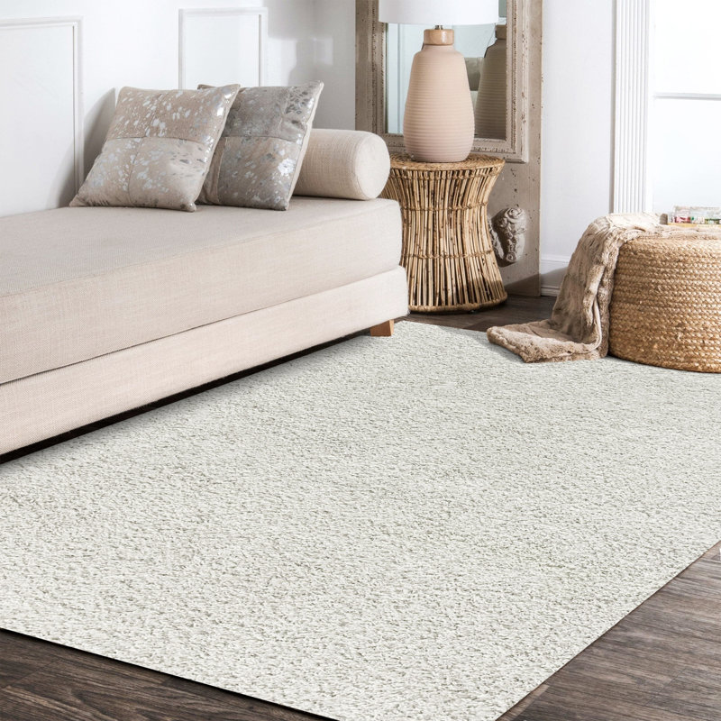 Felicdad Shag Plush White Rug, Rectangle 7'9" x 10'