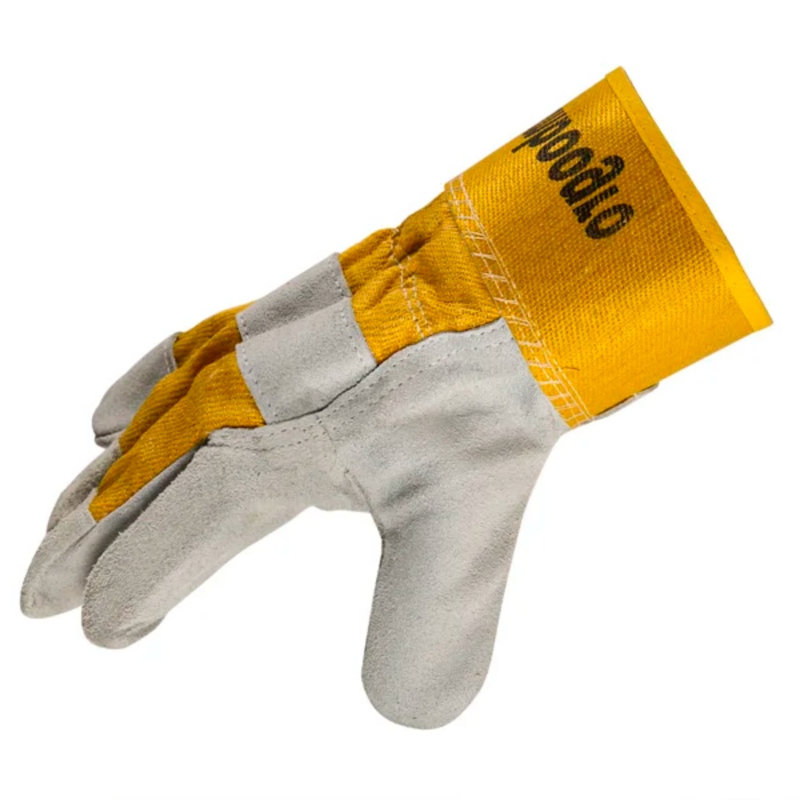 Natural Cow Split Leather Work Gloves, Yellow Cotton,6-pair