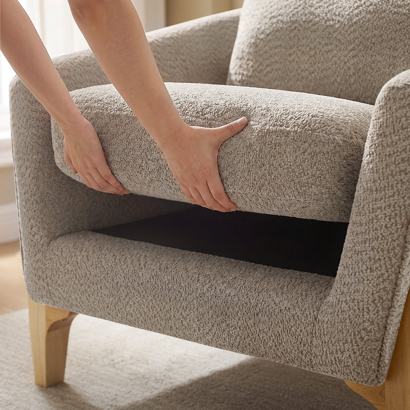 Fauteuil d'appoint de style nordique rembourré de 30,7 pouces de largeur, Bouclette chameau, Naturel