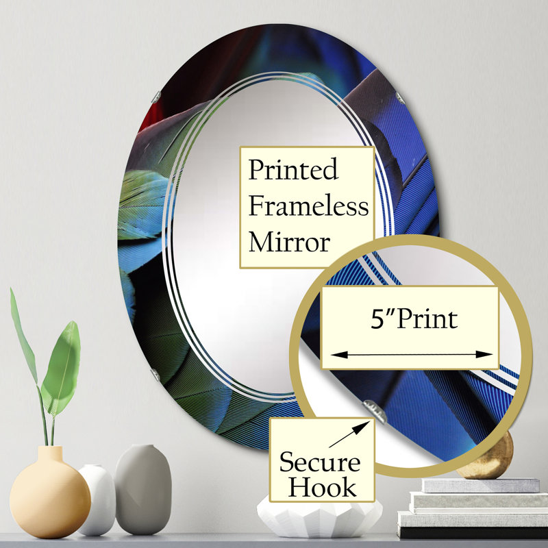 Plumes de perroquet bleues et vertes - Miroir mural traditionnel ovale, 30 po x 20 po