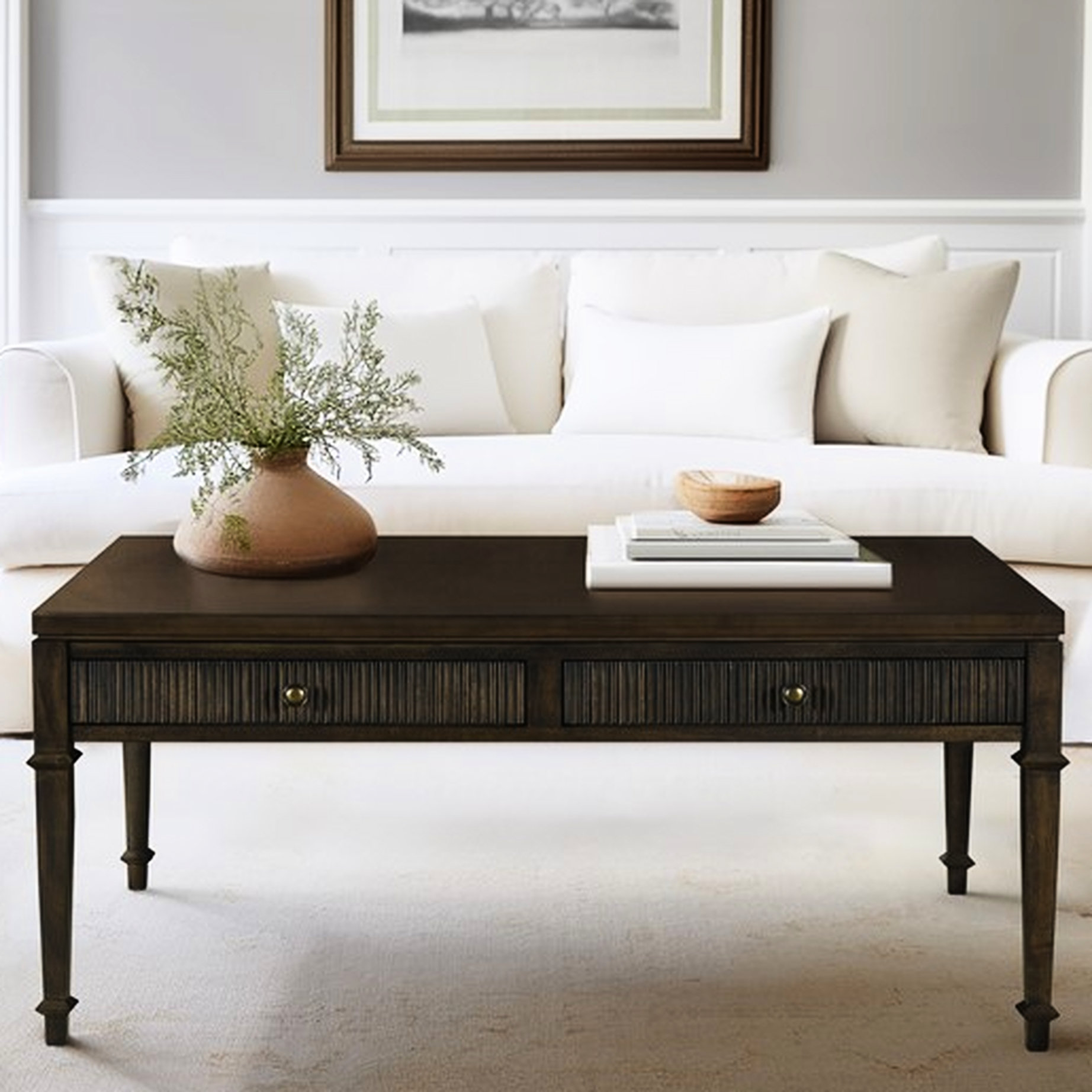 Latitude Run® Brown Coffee Table With Fluted Storage Drawers And Square ...