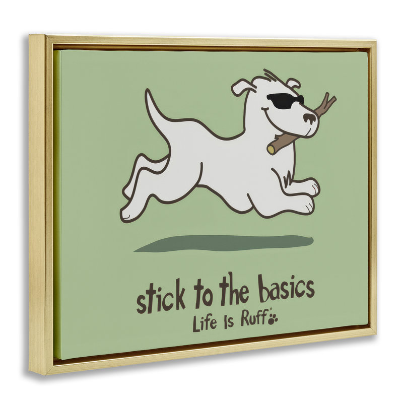  «Stick To Basics Dog» par LIR, H 17 po x l 21 po, Cadre flottant métallique doré