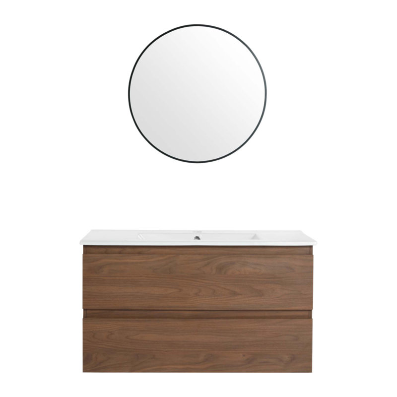 Meuble-lavabo mural de 36 pouces avec lavabo en céramique, 2 tiroirs à fermeture en douceur et base en contreplaqué durable pour les salles de bain modernes