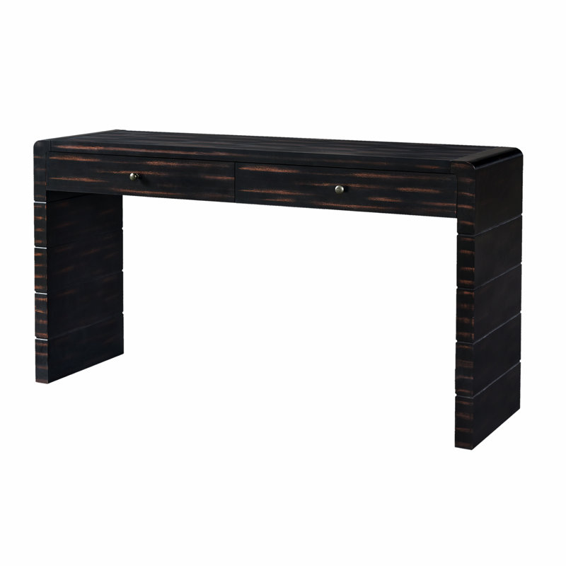Curved Console Table with Storage, Distressed Black
