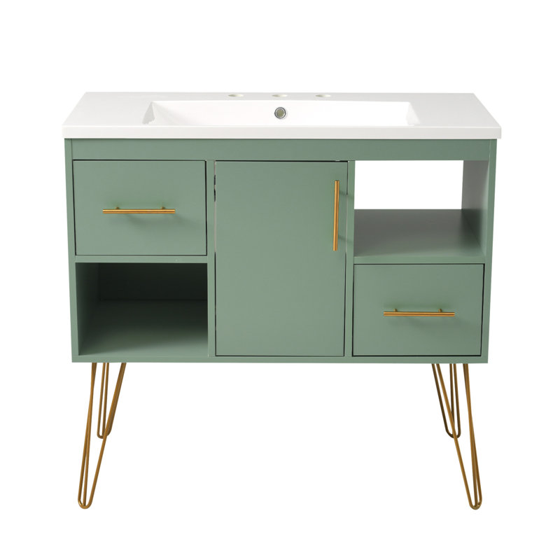 36'' Green MDF Freestanding Bathroom Vanity with Resin Sink