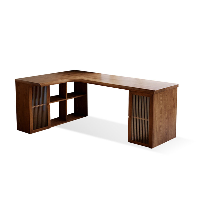 Bureau en bois massif en forme de L brun noisette, Retour à gauche, H 29,53 po x l 70,87 po x P 47,24 po