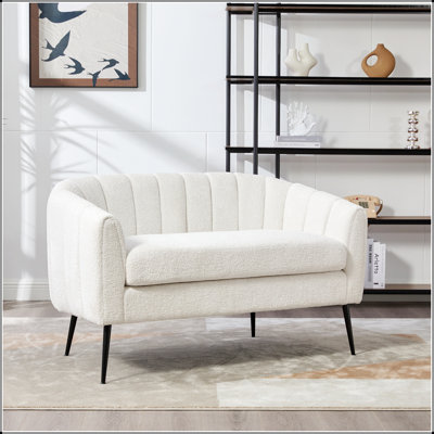 Mini causeuse rembourrée en chenille de 50,2 po de largeur, canapé moderne à 2 places Glam avec pieds en métal pour petits espaces, conception capitonnée