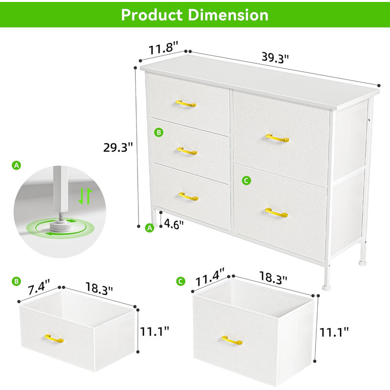 Commode en tissu à 5 tiroirs pour commode de chambre à coucher
