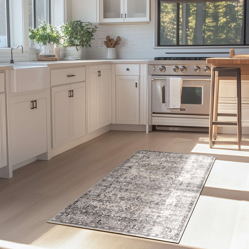 Redenhalk Gray/Beige/Brown Machine Washable Area Rug,Non-Slip Bordered Rug For Living Room, Hallway, Entryway