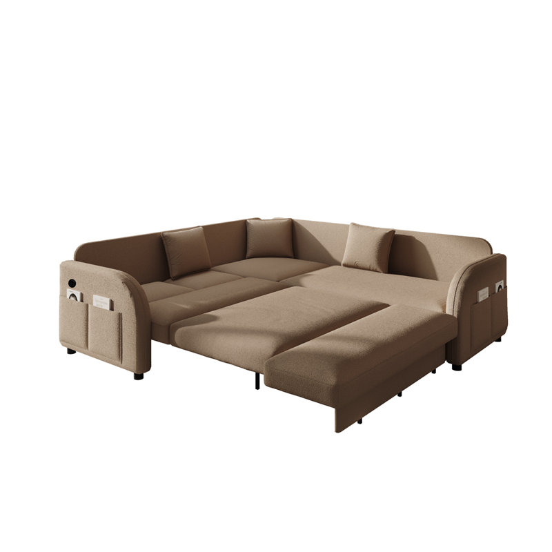 Canapé-lit en forme de L de 85,1 po avec lit escamotable, canapé-lit convertible surdimensionné avec poche latérale et port USB, canapé modulaire rembourré Teddy, pour salon, appartement, bureau