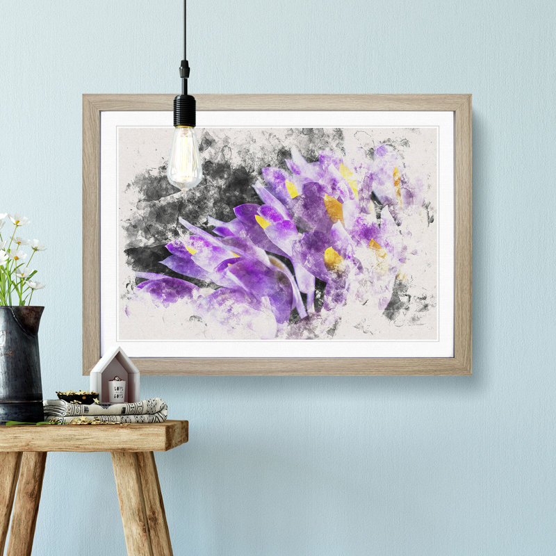 Wild Purple Orchid Flowers - Single Picture Frame Print on MDF, Oak, 33cm H x 45cm W x 2cm D