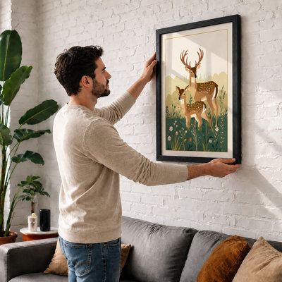 Deer and Fawn Mid-Century - Framed Print