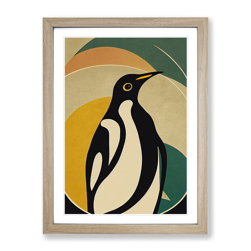 Modern Abstract Penguin No.5 - Framed Print, 64cm H x 46cm W x 2cm D, Oak