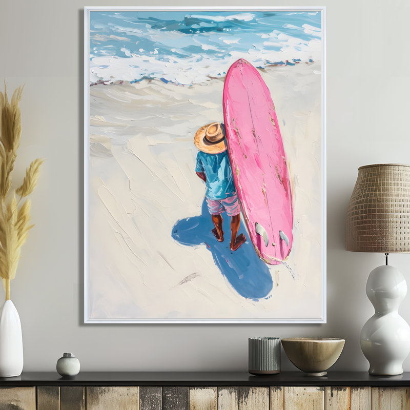 Cowboy surfeur à Crystal Beach - décoration murale de cow-filles, Toile encadrée flottée blanche, H 32 po x l 16 po x P 1 po