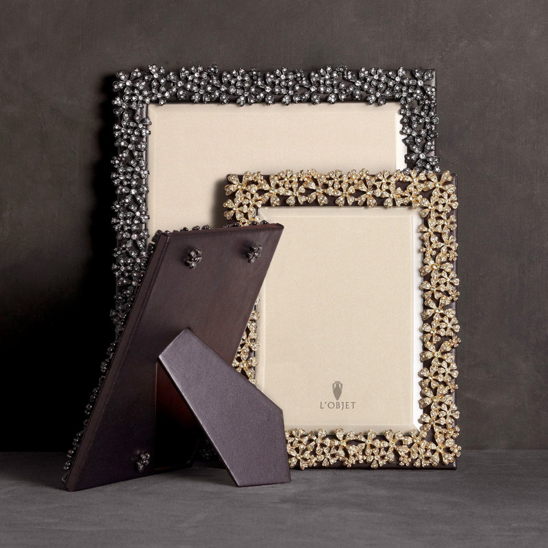 L'objet Garland Frame, 5" W x 7" H, Black/Platinum, Platinum Plated/Crystal