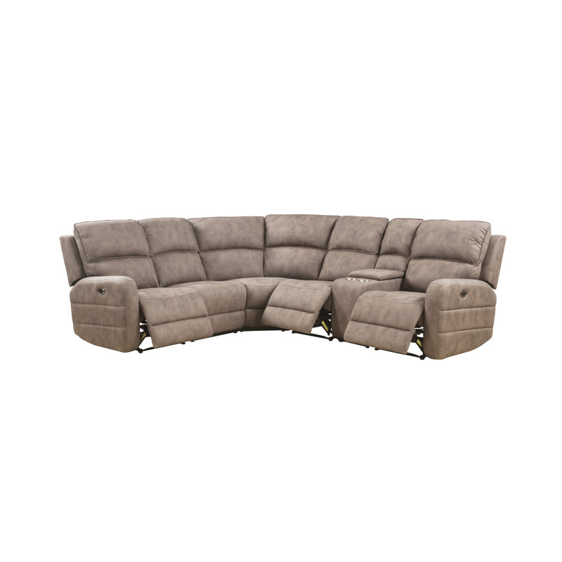 Canapé modulaire inclinable électrique avec port USB Olwen Mocha Nubuck