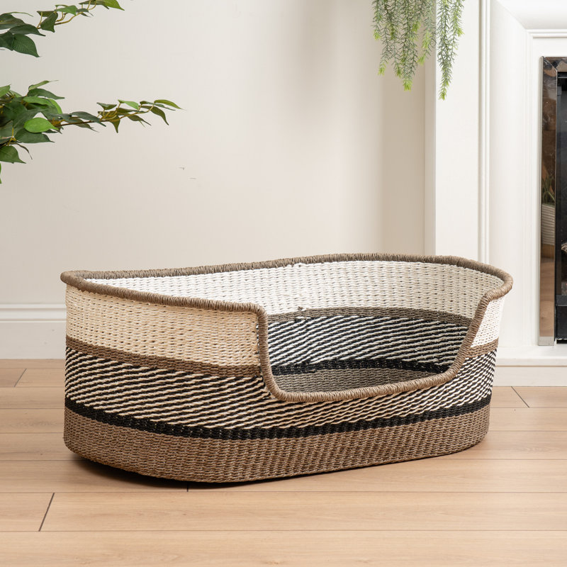 Grey Stripe Woven Pet Bed with mat, Large (41 - 70 lbs), 29cm H x 78cm W x 48cm D