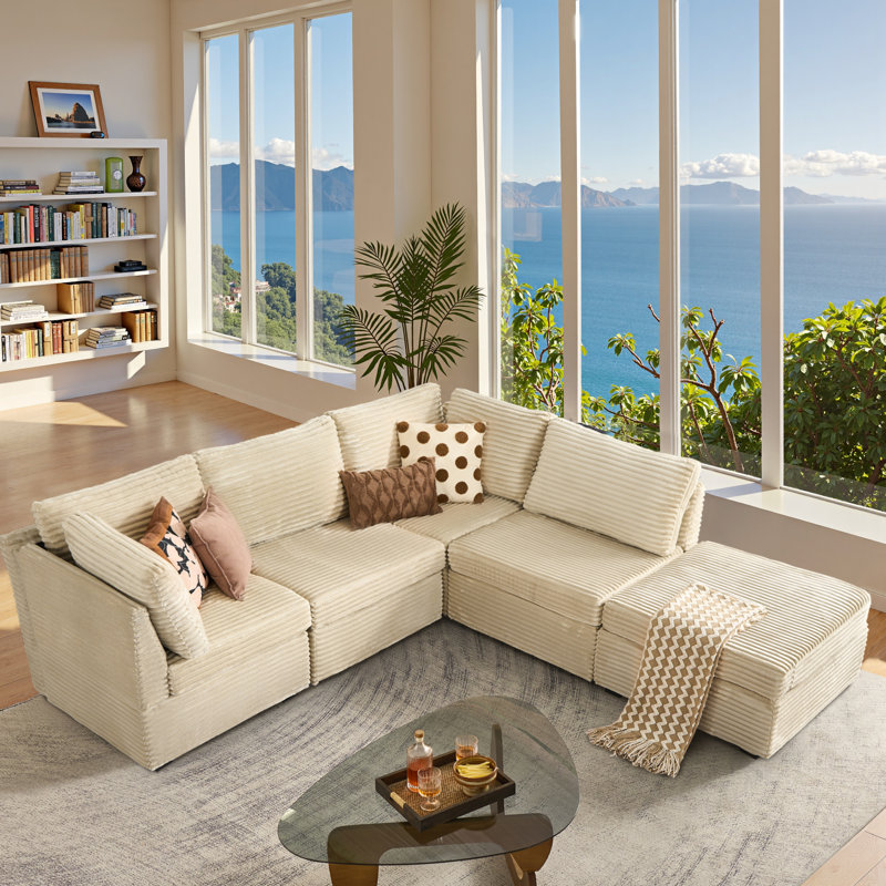 Seren 127.5'' Modular Sectional Sofa with Ottoman – Cloud-Like Comfort, Deep Seat Upholstered Couch for Living Room