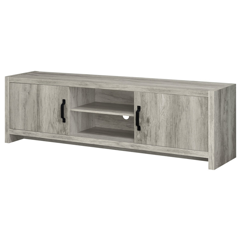 71 - Inch Tv Stand In Conifer Grey Driftwood Finish, Two Door Design And Construction Stand, Ideal For Organizing Remotes Cords Living Areas
