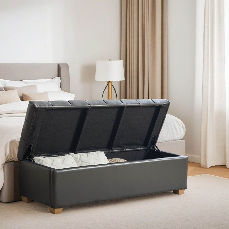 Banc de rangement rembourré en polyuréthane 60,2 po avec dessus capitonné, Gray