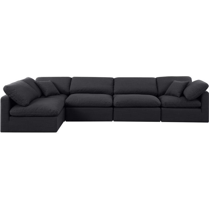 Canapé modulaire en coin 5 pièces Hinami, Tissu texturé en lin noir